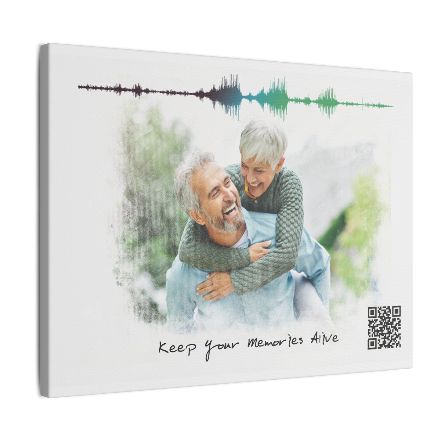 Matte Canvas | Custom Watercolor Portrait with Voice QR Code – A Gift That Speaks from the Heart | 0.75" (Multi-Size)