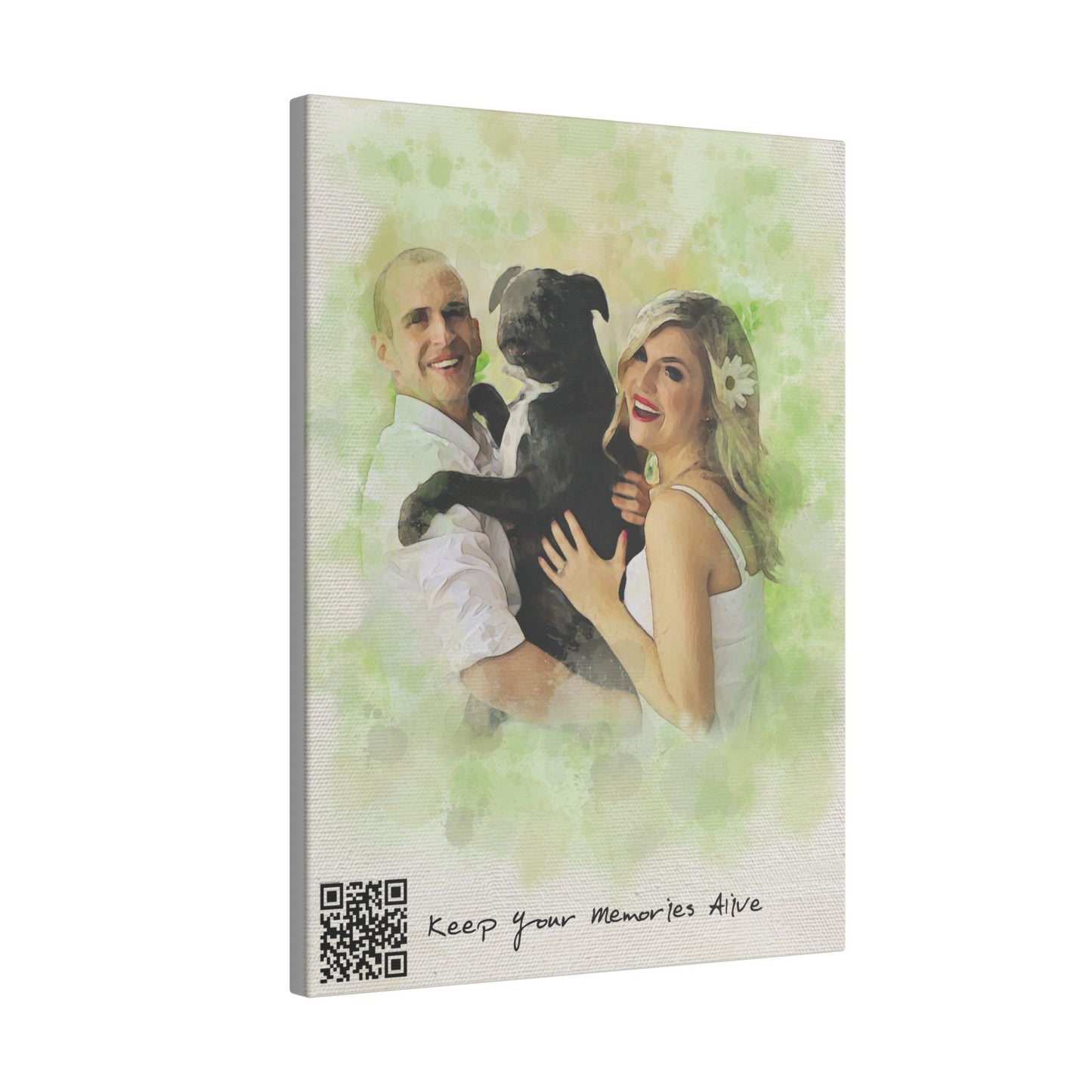 Matte Canvas | Custom Watercolor Portrait with Voice QR Code – A Gift That Speaks from the Heart | 0.75" (Multi-Size)