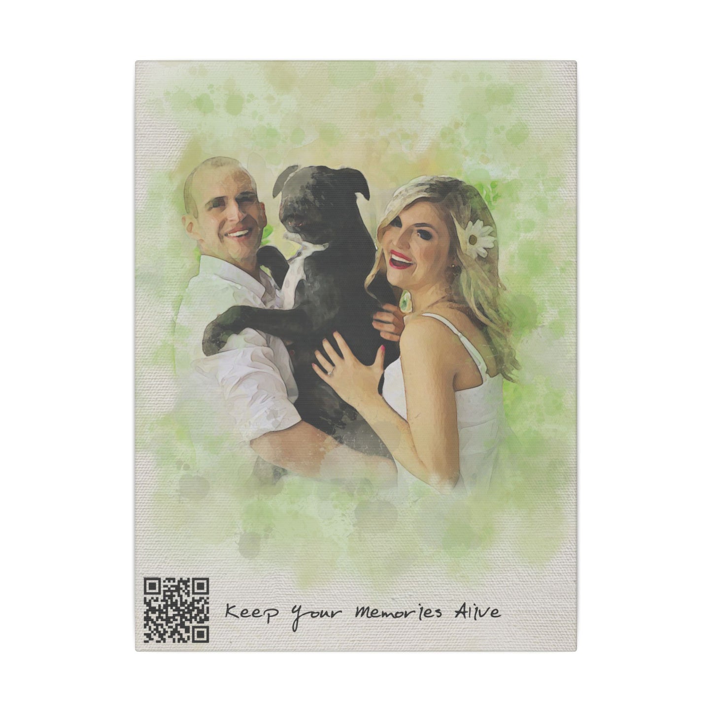 Matte Canvas | Custom Watercolor Portrait with Voice QR Code – A Gift That Speaks from the Heart | 0.75" (Multi-Size)