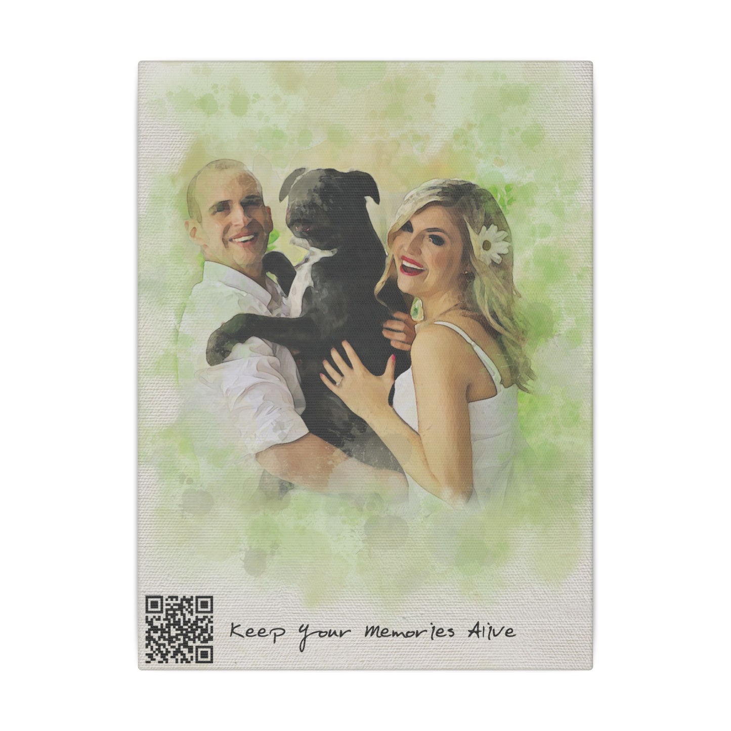 Matte Canvas | Custom Watercolor Portrait with Voice QR Code – A Gift That Speaks from the Heart | 0.75" (Multi-Size)