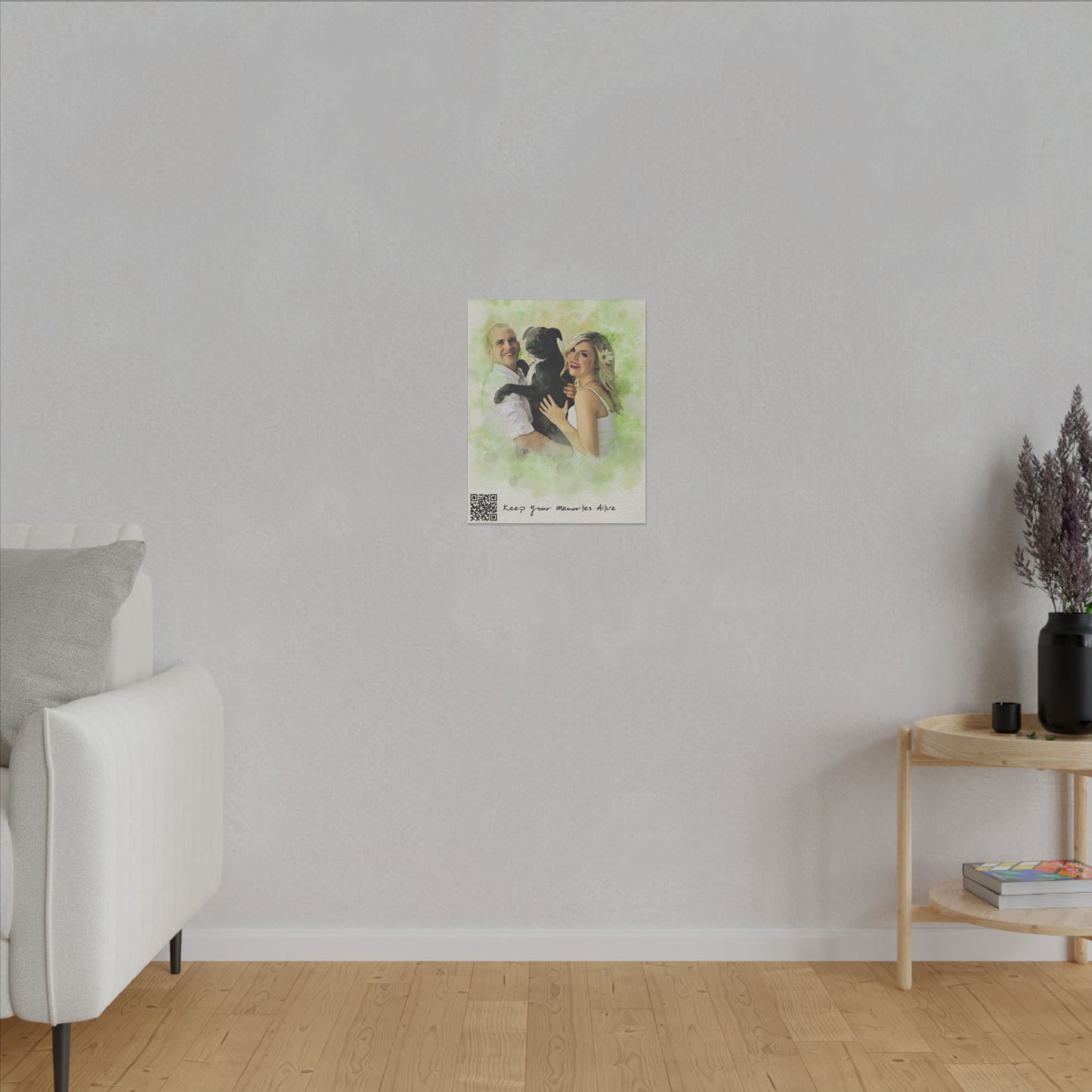 Matte Canvas | Custom Watercolor Portrait with Voice QR Code – A Gift That Speaks from the Heart | 0.75" (Multi-Size)