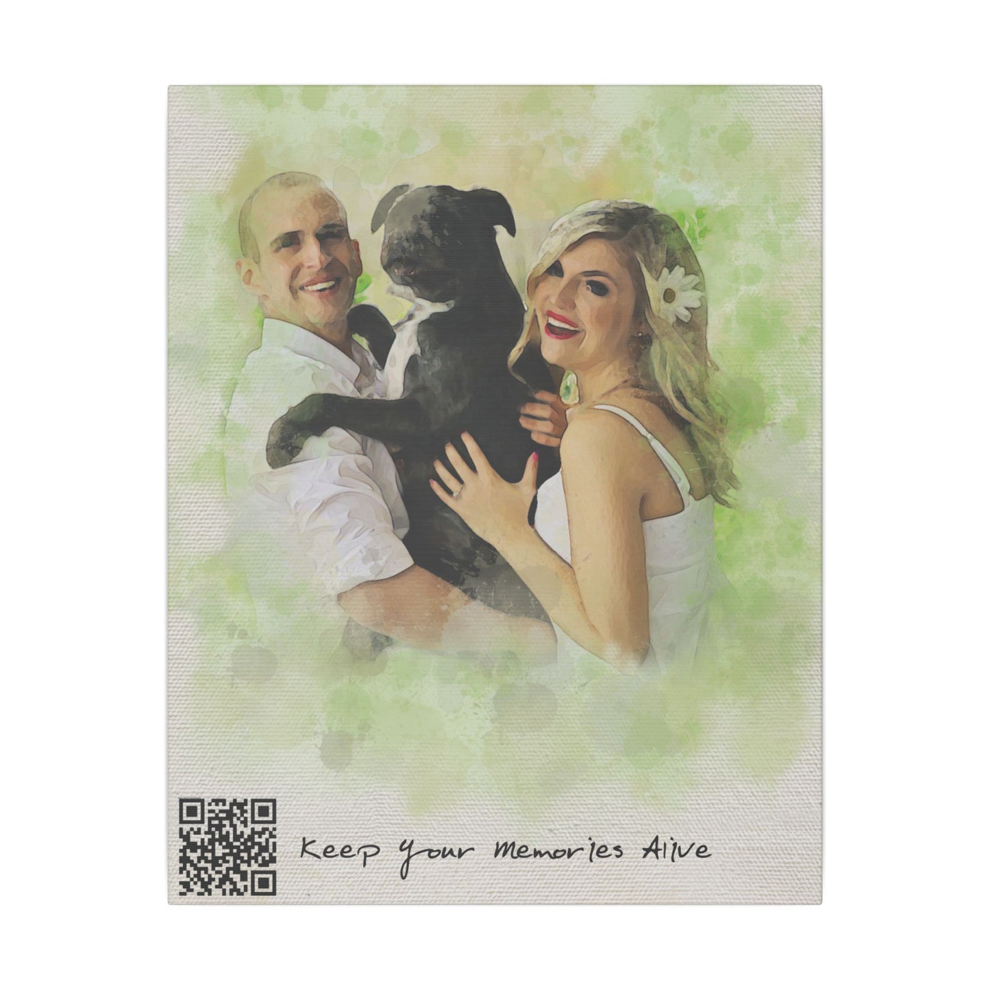 Matte Canvas | Custom Watercolor Portrait with Voice QR Code – A Gift That Speaks from the Heart | 0.75" (Multi-Size)