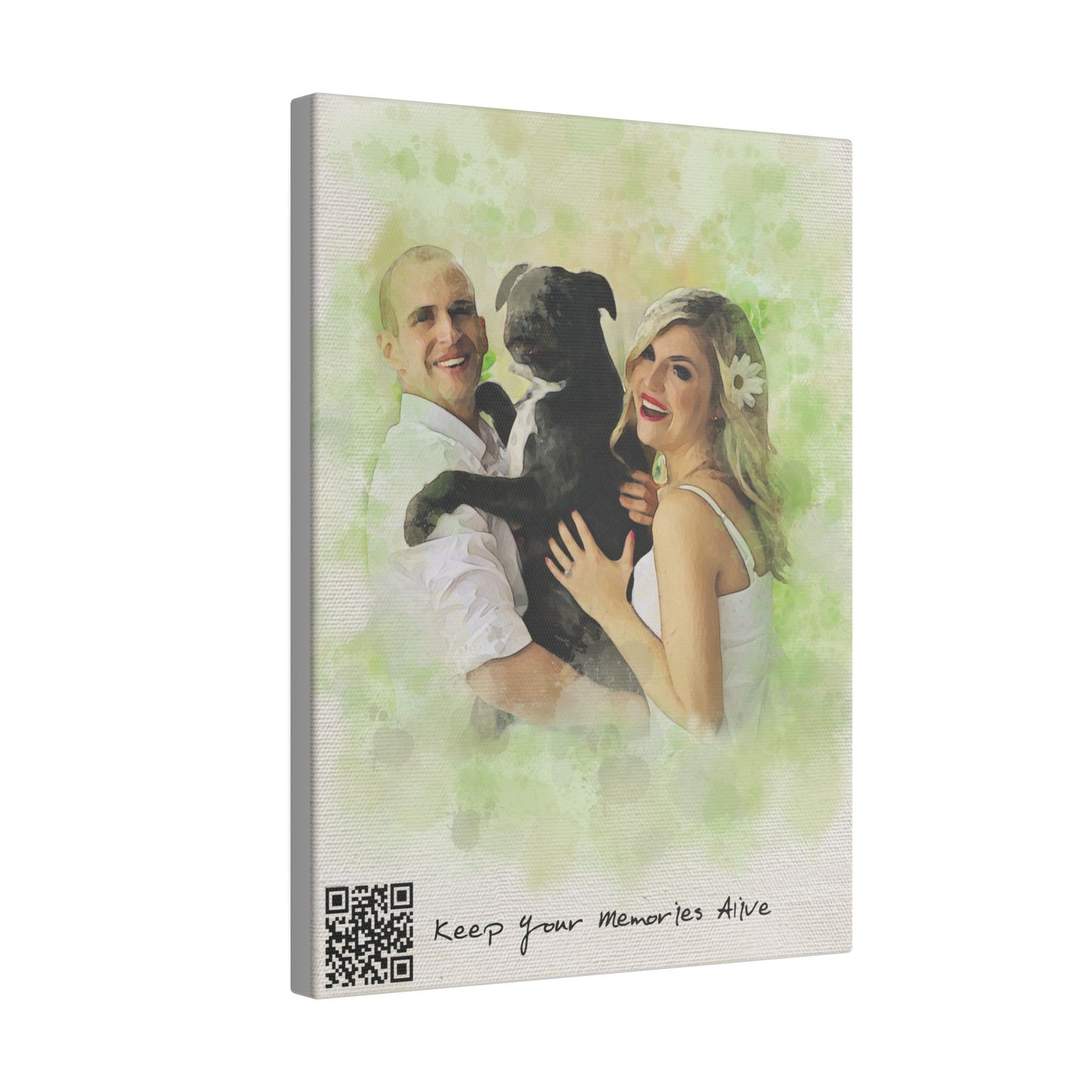 Matte Canvas | Custom Watercolor Portrait with Voice QR Code – A Gift That Speaks from the Heart | 0.75" (Multi-Size)