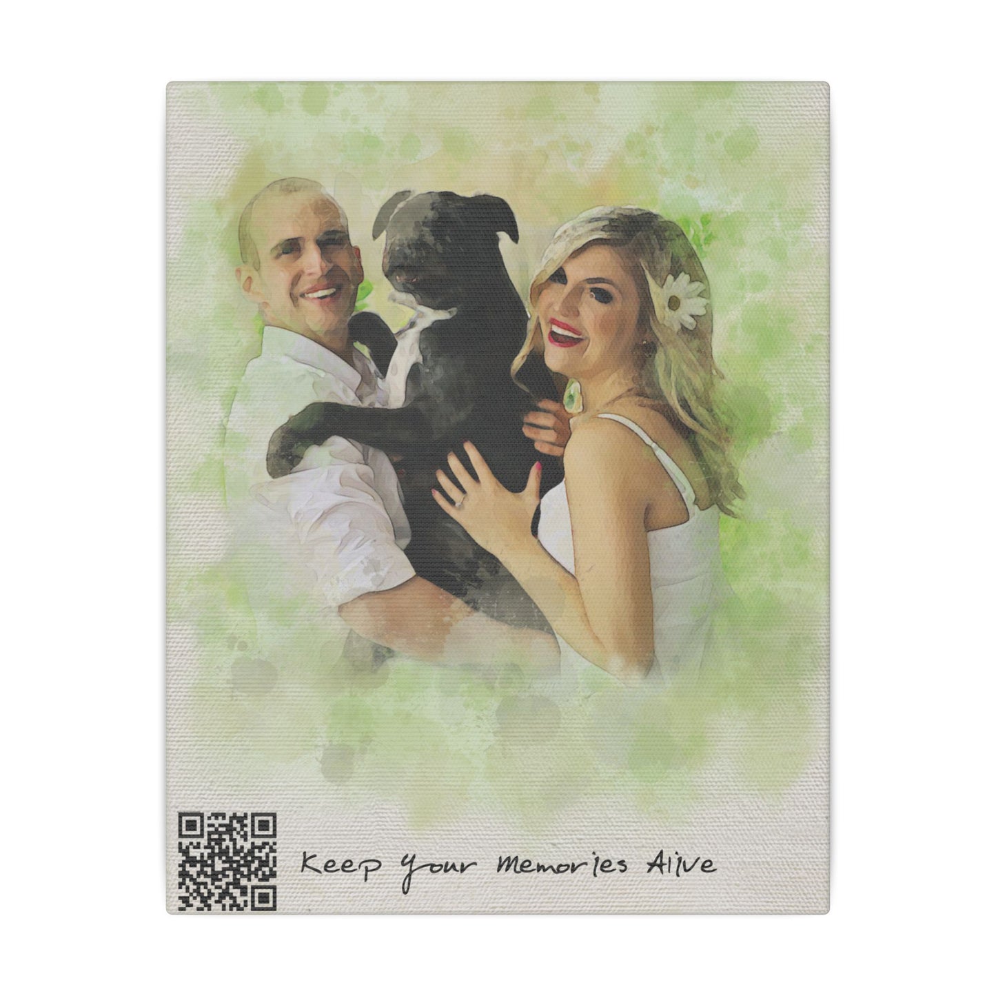 Matte Canvas | Custom Watercolor Portrait with Voice QR Code – A Gift That Speaks from the Heart | 0.75" (Multi-Size)