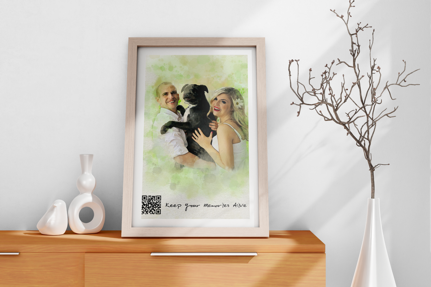 Digital Art | Custom Watercolor Portrait with Voice QR Code – A Gift That Speaks from the Heart!